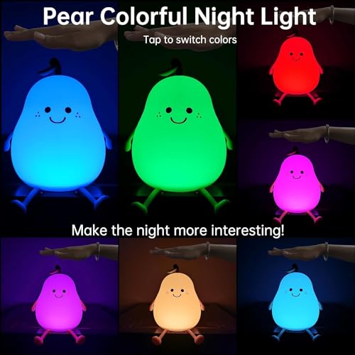 Image of MoonlitDreams Cute Pear Night Lamp for Kids | Rechargeable Silicone Night Light | Soft LED Bedside Lamp for Baby, Girls | Gift for Sister & Bedroom Decor