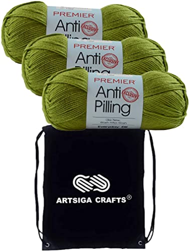 Image of Premier Yarns Anti-Pilling Everyday DK Solids Clover 1107-68 (3-Skeins-Same Dye Lot) DK Light Worsted #3 Anti-Pilling Acrylic Yarn for Crocheting and Knitting with Project Bag