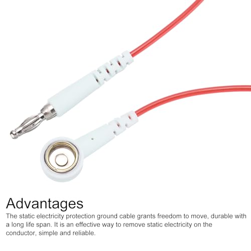 Image of MECCANIXITY ESD Grounding Cable Cord 250cm /98 Inch Long,Anti-Static Ground Wire Cable Lantern Tip + Buckle for Eliminate Conductor Electrostatic,Pack of 1(Red)