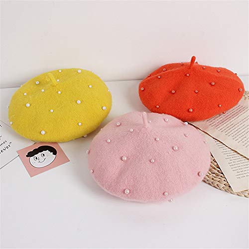 Wallarenear Baby Girls Pearl Beret Hats Sweet Pearl Beanie Hats Spring Summer Children Kids Girls Caps Woolen Party Baby Accessories 2-6Y (Pink, 2-6 Years) #TOP5