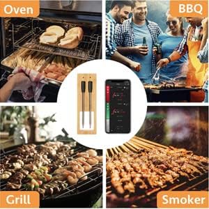 review 165ft Meat Thermometer Wireless | Premium Smart Digital Bluetooth Food Thermometer with Assisted Cooking | for The BBQ, Cooking, Stove Top, Rotisserie (1)