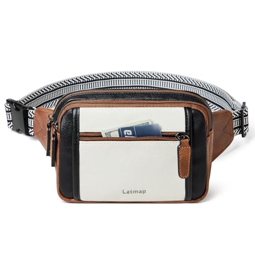 LATMAP 3L TRIPLE ZIP Fanny Packs Belt Bag For Women Men Crossbody Waist Pack Sling Chest Bum Travel Bag Purse Faux Leather Fashion Cute Black