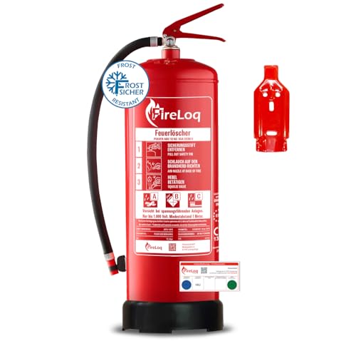 FireLoq 12kg Pulver Feuerlöscher für Brandklasse ABC mit 55A 233B C ergibt 15 LE Dauerdruck inkl. Prüfnachweis,Wandhalter und Manometer