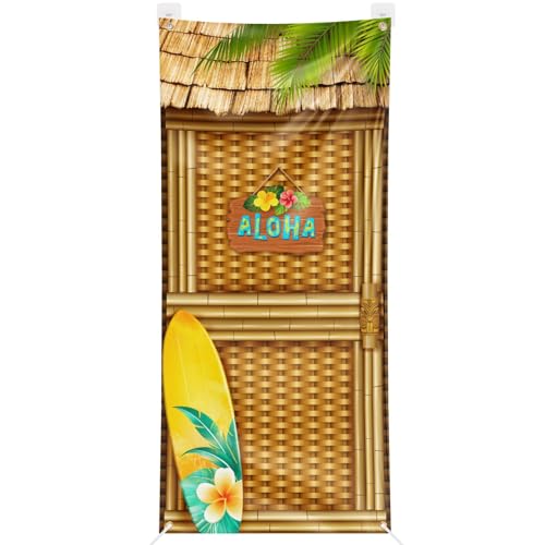 Bannière Photobooth Aloha Thème Hawaïen 90x200cm Accessoire Banderole pour Fête Mariage Anniversaire Luau Tiki Décoration de Porte Fenêtre