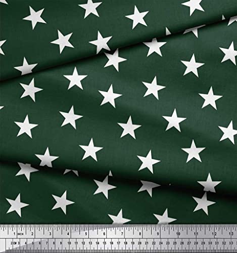 Image of Soimoi Green Cotton Canvas Fabric Stars Star Print Sewing Fabric BTY 58 Inch Wide