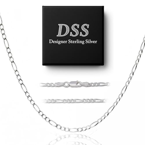 DSS 925 Sterling Silver Necklace for Women, Figaro Chain 1.8mm, Lobster Claw Clasps, Sterling Silver Chain, Italian Jewelry for Women, 16in - 30in