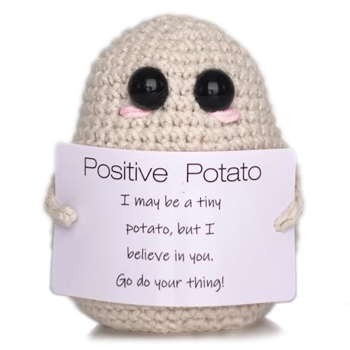 Crochet Positive Potato, Funny Cute Small Gifts for Friends,Potato with Positive Message Card for Encouragement,Beige