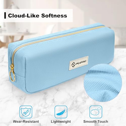 Image of FINPAC Pencil Case, Corduroy Aesthetic Makeup Bag, Cute Kawaii Pen Bag Pouch Holder Box Organize for Study, Office, or Travel (Ocean Blue)