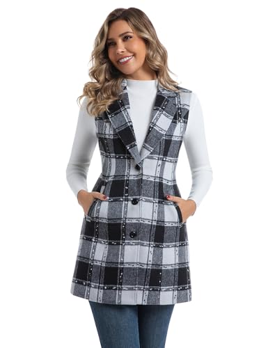 Image of IDEALSANXUN Plaid Vest for Women Fall Winter Sleeveless Blazer Jackets