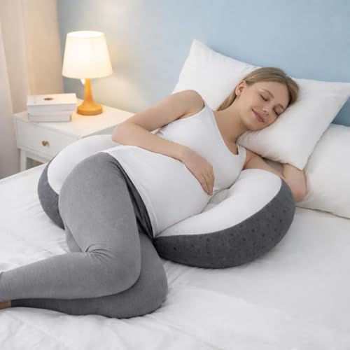 Image of Luxury Comfort Pregnancy Pillow for Women - Pregnant Pillow & Maternity Pillow for Pregnancy Sleeping with Belly Support (White & Grey Set of 2) (White & Grey)
