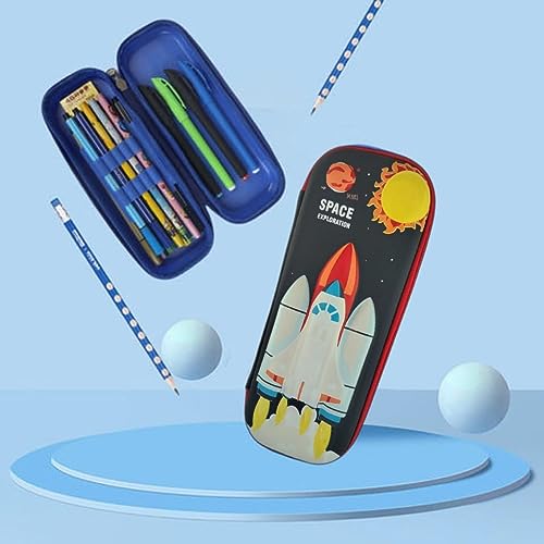 Image of EVA Large Capacity Stationery Box 3D Cartoon Pen Pencil case Multi-Compartment for School Students with Zip Closure -Best Birthday Gift for Girls, Boys & Kids (Space Exploration)