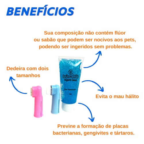 Escova de Dente para Pet Dedeiras + Gel Dental Kit Higiene Bucal Cachorro