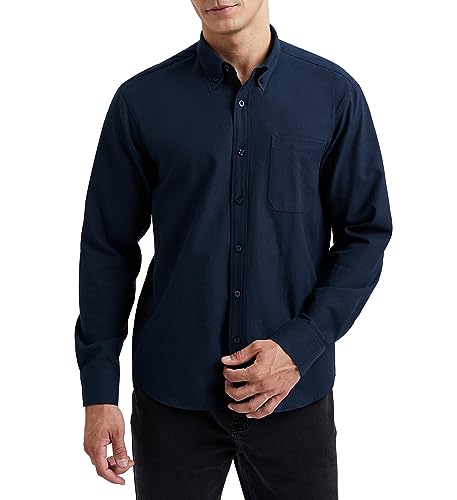 HISDERN Azul Marino Camisa de Hombre Manga Larga Oxford Casual Informal Camisas de algodón con Bolsillo Regular Fit XL