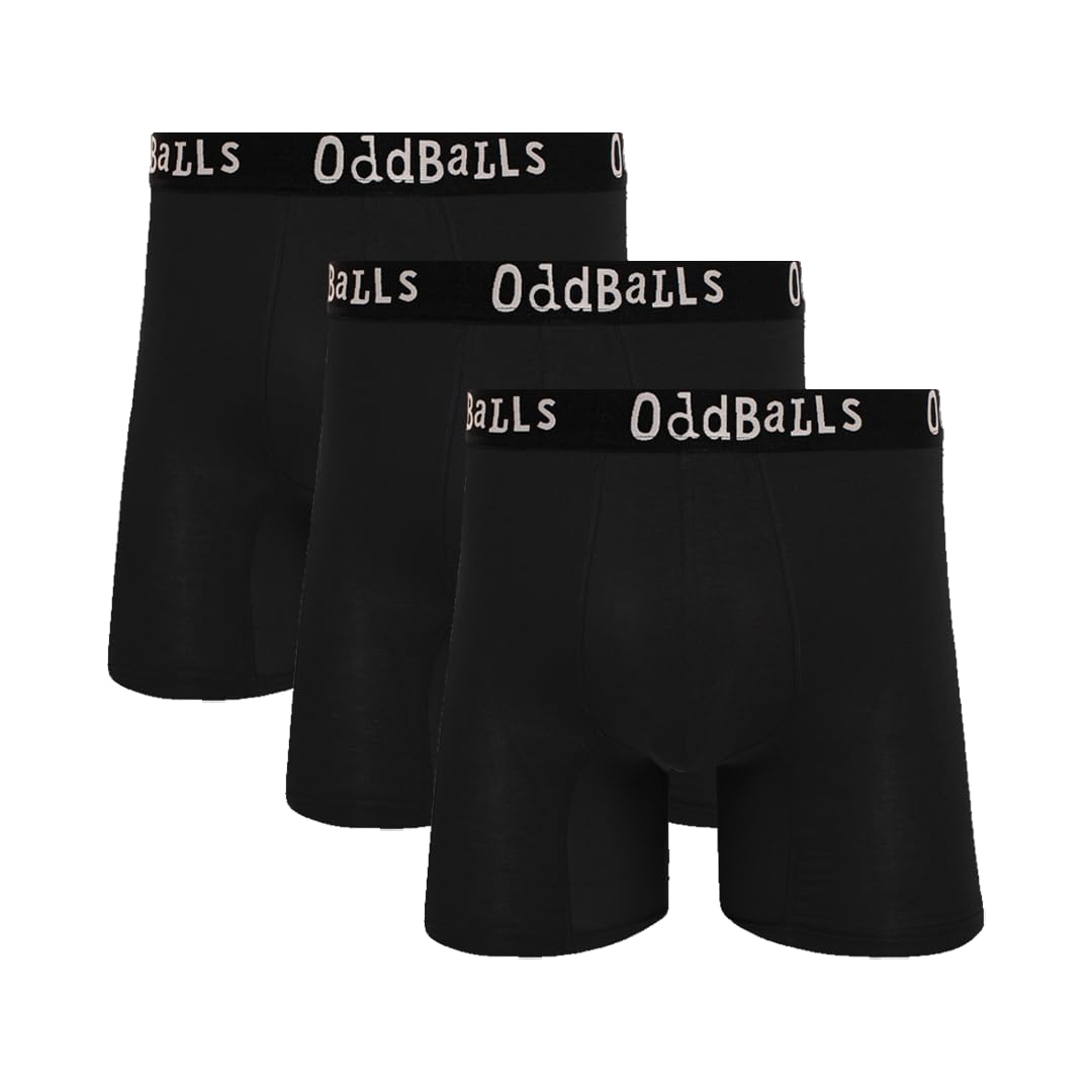 Oddballs Men's Classic Black Bundle | Bamboo Boxers Multipack | 3 Pack | Anti Chafing | Underwear | Moisture Wicking Fabric | Elastic Waistband | | Medium