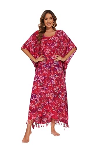 Image of Beautybatik Women Hand Blocked Batik Rayon Caftan Kaftan Bali Loungewear Maxi Plus Size Long Dress XL to 4X