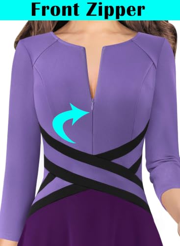 Image of VFSHOW Womens Front Zipper Work Business Casual Office Church A Line Dress