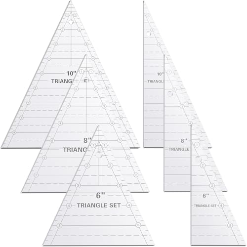 Kigley 3 Set Tall Triangle Rulers for Quilting 6 8 10 Inch Wedge Triangle & Wing Quilting Rulers and Templates Acrylic Quilt Templates for Sewing Layer Cake Patchwork Cutting Pattern DIY Craft