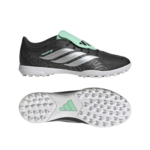 adidas Mixte Predator Club Fold-Over Tongue Turf Football Boots Shoes, Core Black/Silver met./Pulse Mint, 43 1/3 EU
