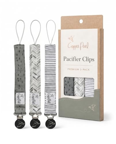 Image of Copper Pearl 3-Pack Pacifier Holders: Premium Knit Binky Clips for Baby Girls and Boys - Stylish Stainless Steel Design for Secure No-Drop Attachment - Alta