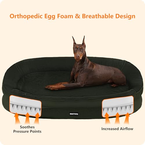 Orthopedisch hondenbed, hondenbank, vierzijdig nekrolkussen, antislip onderkant, hondenmand, afneembaar en wasbaar, grote honden, 122 x 90 x 19 cm, olijfgroen - Afbeelding 3