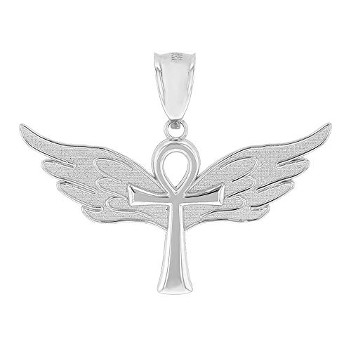 Sterling Silver Ankh Cross Angel Wing Charm Pendant