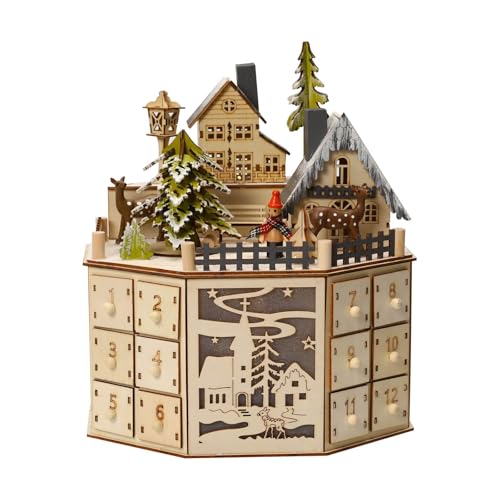 Holz Adventskalender mit 24 Schubladen,Dekoratives Schloss mit LED und...