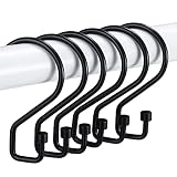 Goowin Shower Curtain Hooks, 12 Pcs S Shape Shower Curtain Rings, Rustproof Black Shower Curtain Rin