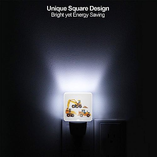 Image of Machinery Excavator Truck and Loader LED Plug-in Night Lamp 2 Piece Set, Auto Sensor Cartoon Boy's Toy Nightlights Set of 2 for Bedroom Bathroom