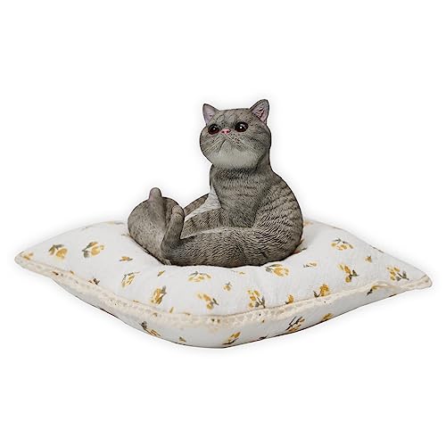 Chat blanc assis AMITD figurine ornementale à texture complexe avec coussin - 2