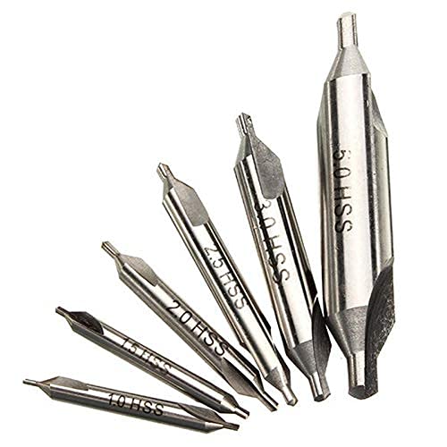 ExcInter 6Pcs HSS Center Drill Bits Set 1mm/1.5mm/2mm/2.5mm/3mm/5mm Countersink Kit Metal Lathe Working Tools 60 Degree for Positioning and Chamfering Processing - Image 3