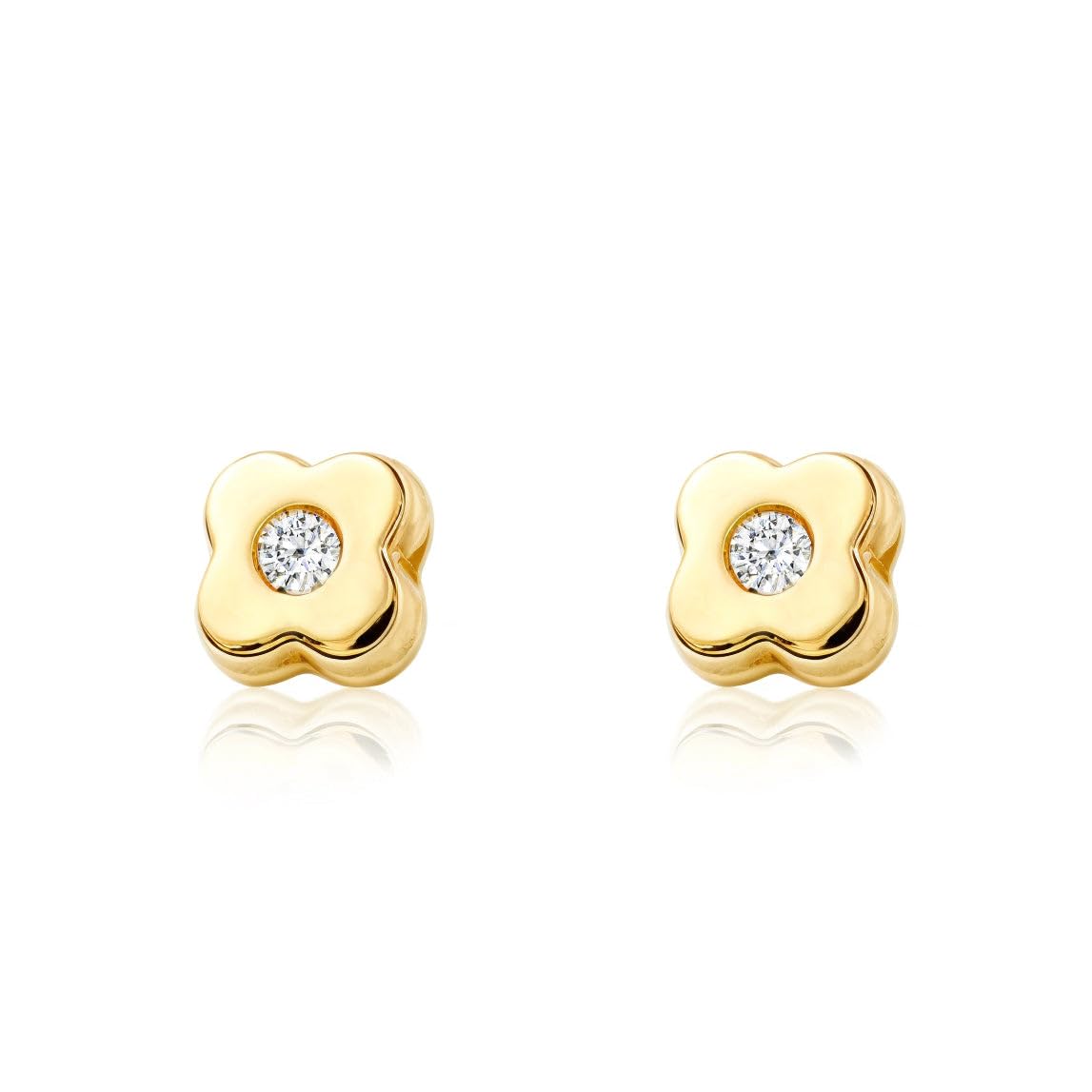 Orecchini per bambini quadrifoglio - oro giallo 9K (375) - Scatola Regalo - Certificato di garanzia