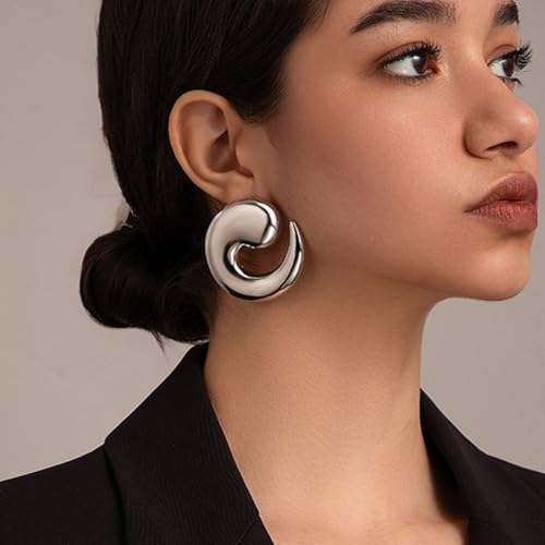 Gold Statement Earrings for Women Big Gold Earrings Large Chunky Silver Earrings for Women Irregular Geometric Drop Dangle Earrings Oversized Spiral Erarings Silver Chunky Jewelry4