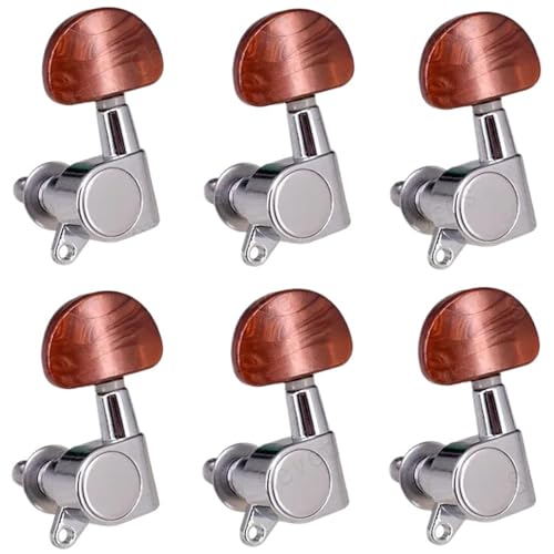 ペグ マシンヘッド 6個セット コーヒー色 ラージ ハーフラウンドボタン シールギア チューニングペグ チューナー マシンヘッド ギター用 クローム(6L)