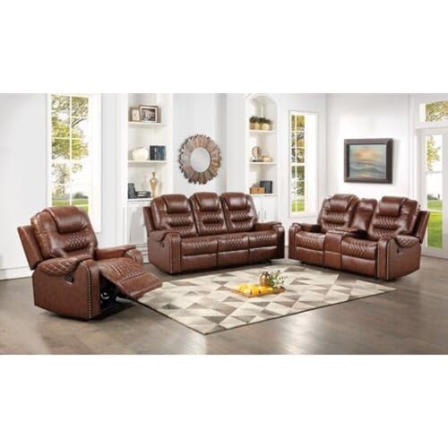 Image of Torque - Mikkel Leatherette Recliner Sofa 3+2+1 Seater Manual Brown | Adjustable 6 Seater Recliner with Cup Holder Storage for Living Room Bedroom | 1 Year Warranty
