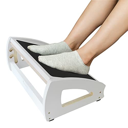 StrongTek Ergonomic Under Desk Footrest, 3 Adjustable Heights Wooden Office Footrest, Large Anti-Slip Surface, Improves Posture and Blood Circulation, up to 400lbs (White)