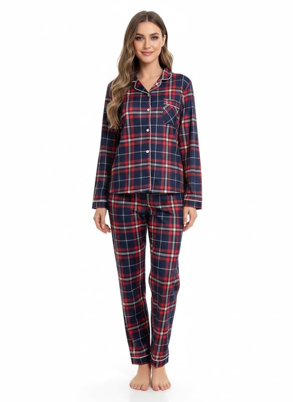 Image of Night Suit for Women with Full Sleeve Button-Down Top with Pant Dress for Woman,Night Dress for Woman, Two-Piece Loungewear Set