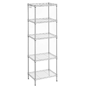SONGMICS Keukenplank, metalen plank, staande plank, badkamerplank met 4 haken, PP panelen, verstelbare planken…