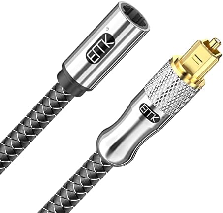 EMK Optical Cable Extension, 24K Gold-Plated Optical Audio Cable Toslink Female to Male Audio Extended Cable Compatible for Sound Bar,Home Theater,Playstation (1M, Optic Extension, Silver)