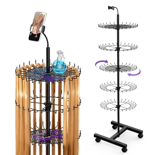 Qxcynb Braiding Rack with 140 Pegs Hair Braid Organizer with Phone Holder Adjustable Standing Braiders Storage for Displaying And Separating Hair (BLACK)