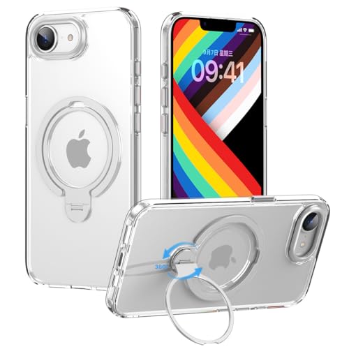 Image of ZORBES Magnetic Phone Back Cover Case for iPhone 17e / iPhone 16e | Clear Phone Case with 360 Rotatable Kickstand Phone Grip Protective Phone Case for iPhone 17e /16e Support Wireless Charging