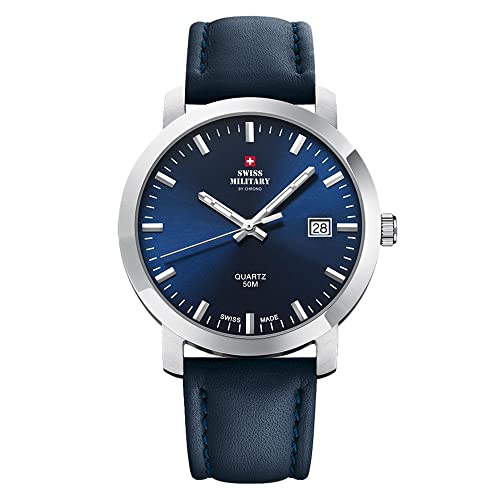 Montre homme bleu marine Swiss Military en cuir pour le style quotidien