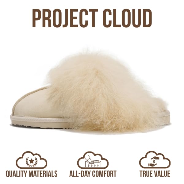Image of Project Cloud Genuine Leather Slippers for Women with Genuine Fur Lining, Non-Slip Indoor /Outdoor Clog Mule Slippers, Memory Foam Insole