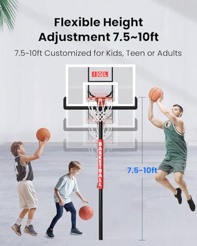 Image of IGL In ground Basketball Hoops Outdoor, 10ft Height Adjustable Basketball Goal In ground with Shatterproof Backboard and Pro-Style Rim