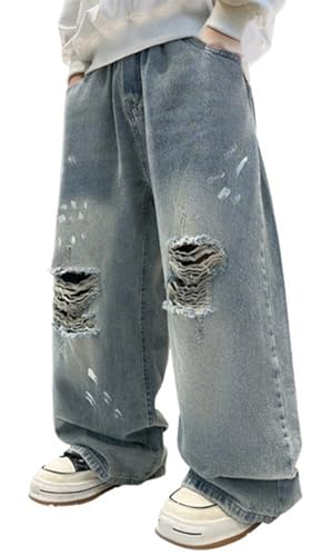 Boys' Baggy Jeans Casual Elastic Waist Loose Denim Pants with Pockets 6-16 Years
