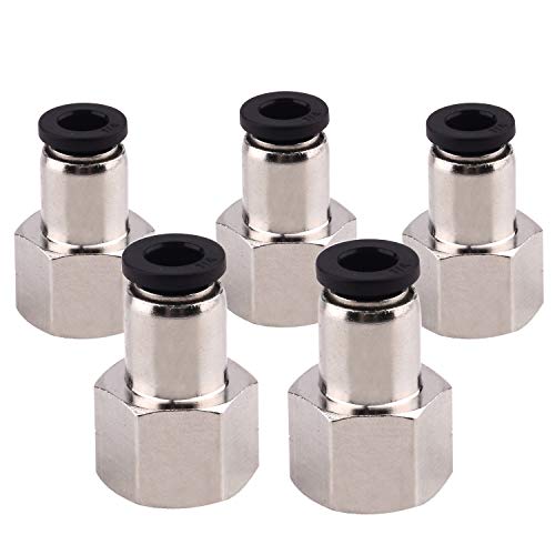 Push to Connect Tube Fitting, Adapter, 1/4" Tube OD x 1/8" NPT Female Straight Push Fit Fittings 5 Packs