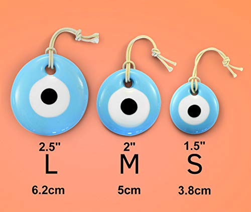 Ebsem Exclusive Edition Handmade Evil Eye Turkish Greek Glass Charm Decorative Ornament For Good Luck, Success And Protection (Light Blue, 2.5") #TOP3