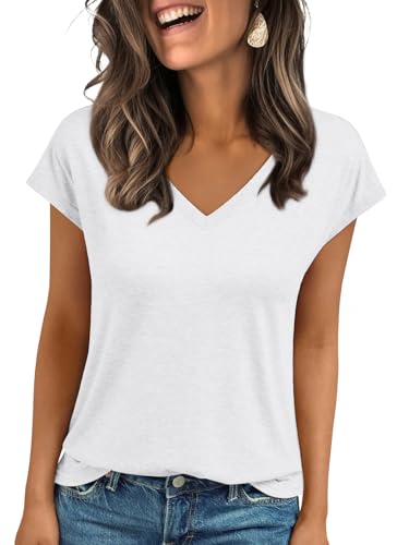 LILLUSORY V Neck T Shirts for Women Cap Sleeve Business Casual Tops Summer Cute Beach Vacation Clothes Basics Tees