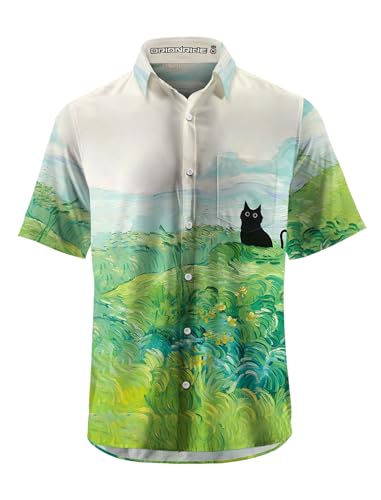 ORIONRIDE Cycling Shirts-Original Black Cat Design,Zipper Pockets,Short Sleeves,Button Down Gravel Shirts for Biking