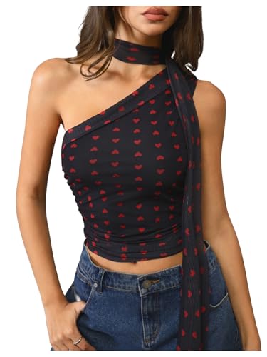 Image of RoseSeek Women's Y2K Leopard Polka Dots Halter Asymmetrical Neck Crop Tops