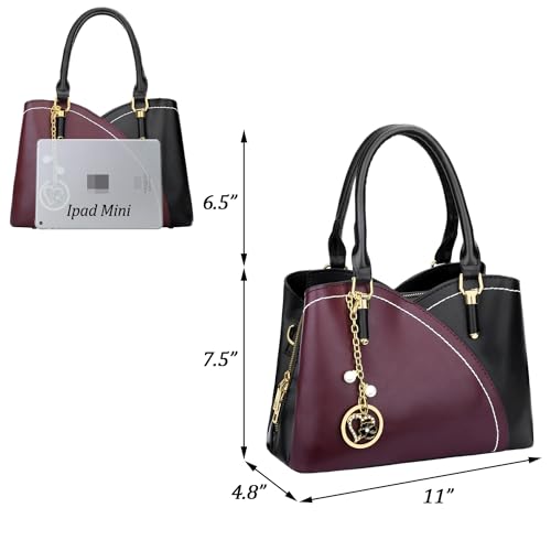 Image of KKXIU Triple Compartments Purses and Handbags for Women Fashion Ladies Satchel Shoulder Top Handle Bag